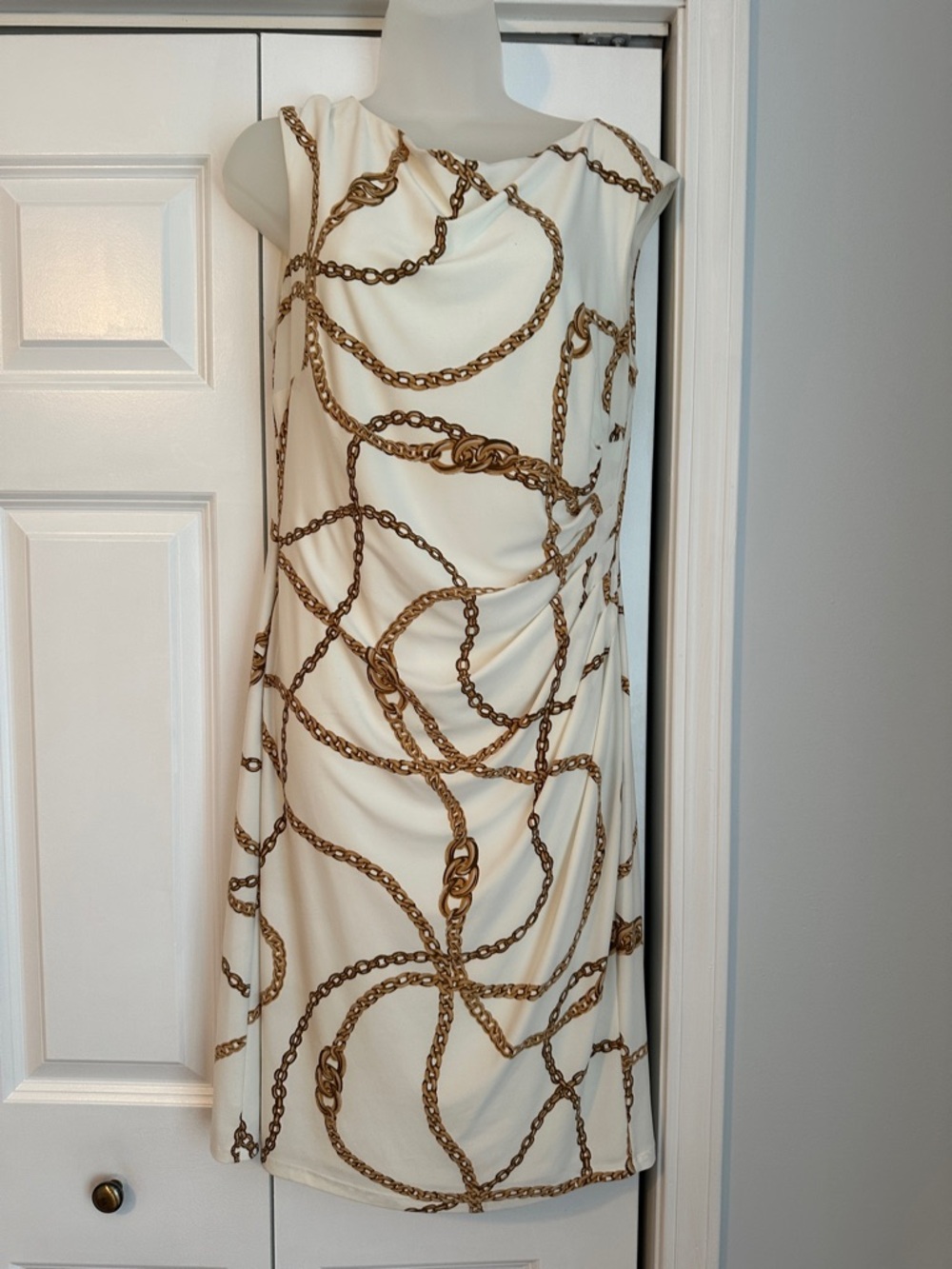 Lauren Ralph Lauren Cream Midi Dress with Gold Chain Print